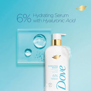 Dove Body Wash Hydration Boost Actively drenches dry skin 6% hydration serum with hyaluronic 18.5 oz