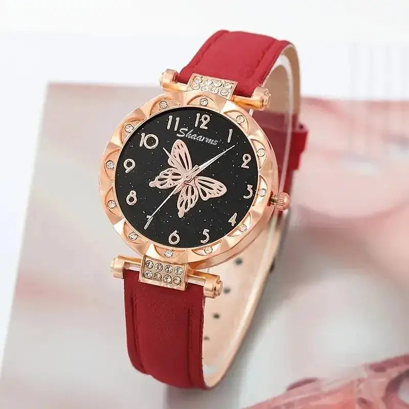 Luxury Rhinestone Butterfly Watch Set